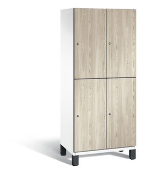 Fächerschrank, Garderobenschrank, mit Füßen, 2 Abteile, 1.980 x 800 x 525 mm (HxBxT), Korpus lichtgrau, Holzdekorfront