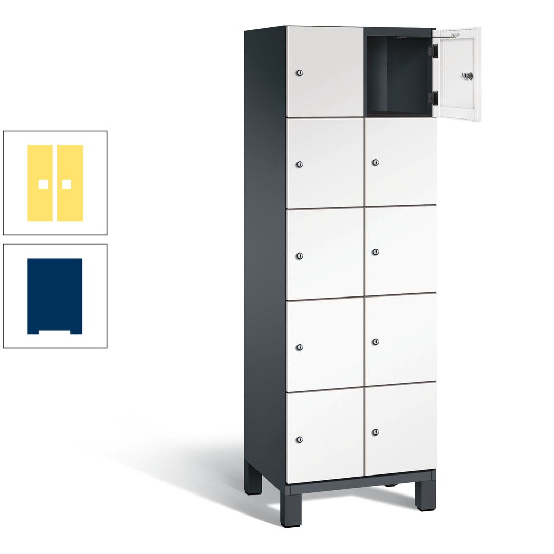 Fächerschrank, Stahlschrank, 10 Fächer, Türöffnungsbegrenzer, Füße, 1.980 x 600 x 525 mm (HxBxT), Korpus anthrazitgrau, Front anthrazitgrau