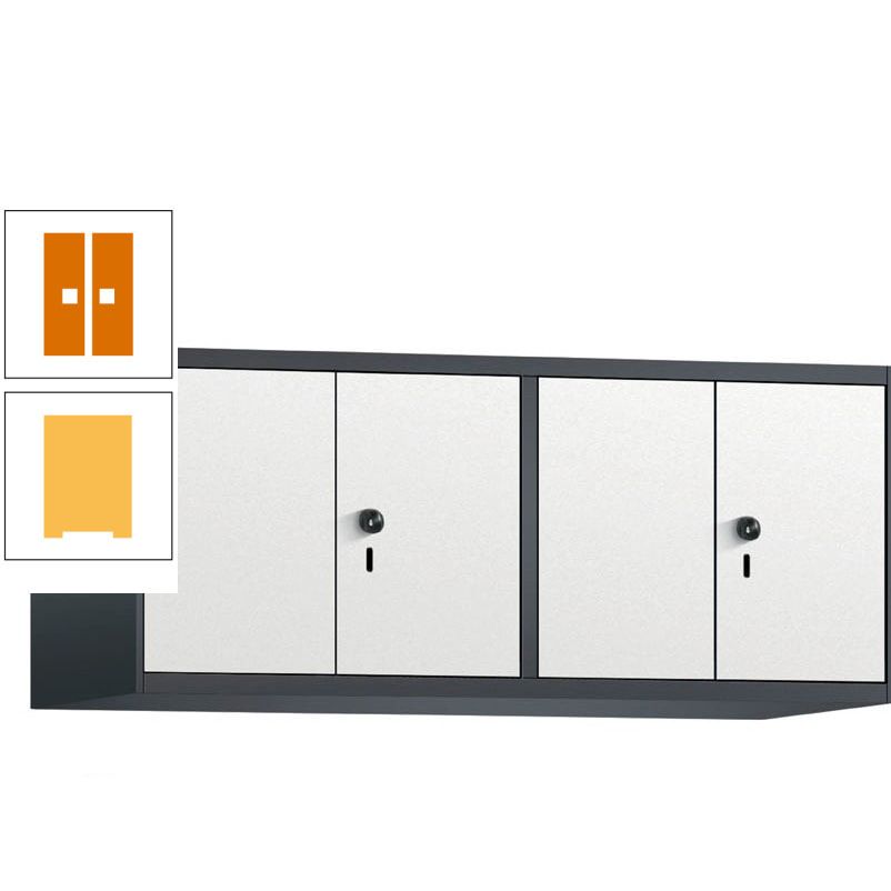 Aufsatzschrank, Schrankaufsatz, Türen paarweise, 4 Fächer a 300 mm, Farbe Pastellgelb, Tür anthrazitgrau, 500 x 1.200 x 500 mm (HxBxT)