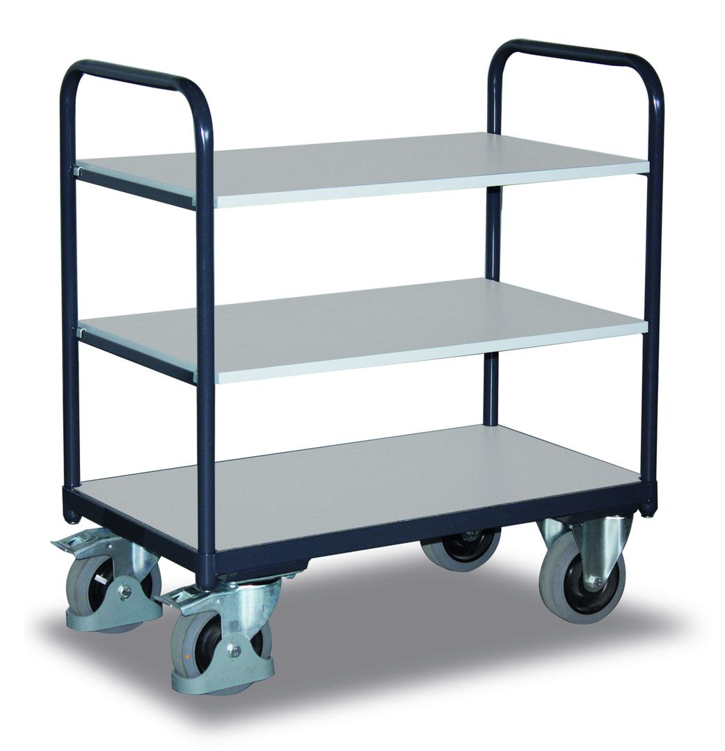 ESD Etagenwagen - Traglast 250 kg - Ladefläche 500 x 850 mm - 3 Etagen - Vollgummibereifung
