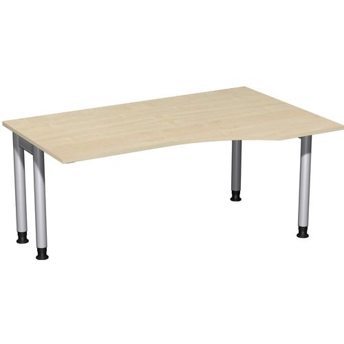 Eckschreibtisch, Ecke rechts, Füße einseitig verkürzt, 4-Fuß Pro, höhenverstellbar, 680-800 x 1.600 x 1.000 mm (HxBxT), Dekor Ahorn