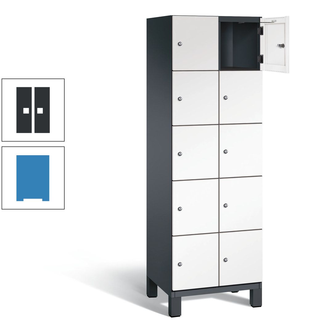 Fächerschrank, Stahlschrank, 10 Fächer, Türöffnungsbegrenzer, Füße, 1.980 x 600 x 525 mm (HxBxT), Korpus anthrazitgrau, Front anthrazitgrau