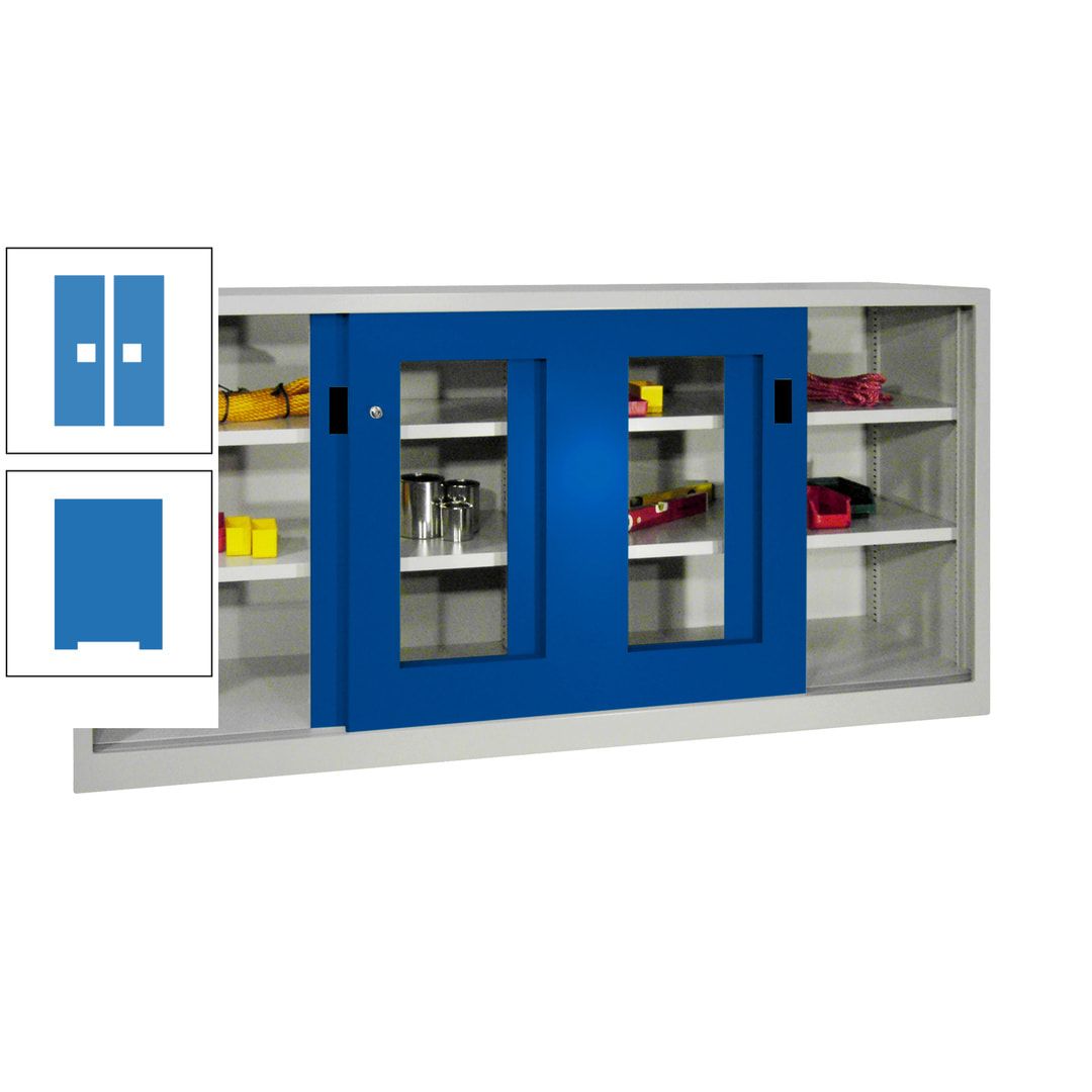 Schiebetürenschrank - Sichtfenstertüren - 1.000x2.000x400 mm (HxBxT) - 4 Böden, gepulvert - Zylinderschloss - anthrazitgrau