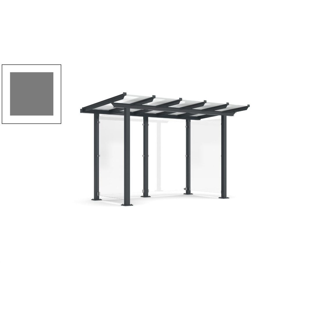 Unterstand mit Pultdach und Sicherheitsglas - feuerverzinkt und farbbeschichtet - 2.435 x 3.850 x 2.090 (HxBxT) - Farbe Achatgrau