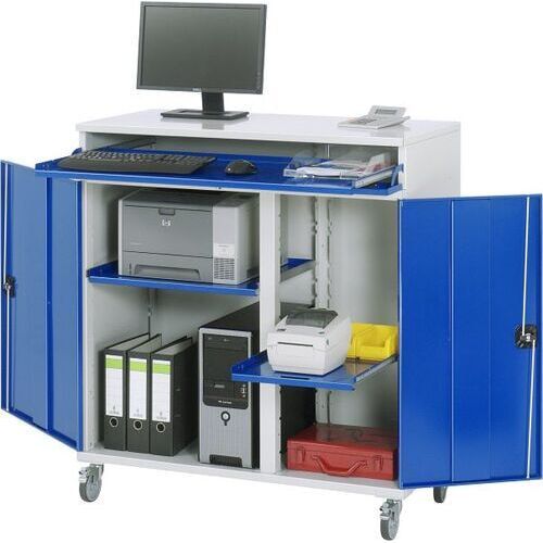 Computerschrank, Tastaturfach, Klappdeckel, Tablar, Dokumentenfach, Mitteltrennwand, Auszugboden, Schloss, mobil - Anthrazitgrau