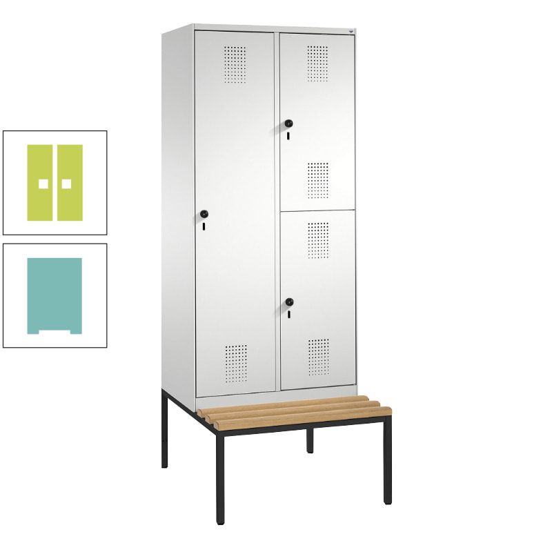 Garderobenschrank, Spind ein- und doppelstöckig Sitzbank, 2 Abteile, 3 Fächer, 2.090 x 800 x 500 mm (HxBxT), Front anthrazitgrau, Korpus anthrazitgrau