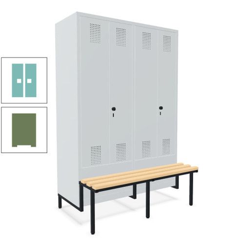 Doppel-Spind, Garderobenschrank, Buche Sitzbank integriert, 4 Abteile 300 mm, Korpus anthrazitgrau, Tür anthrazitgrau, 1.850 x 1.200 x 815 mm (HxBxT)