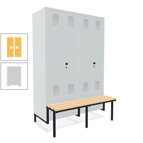 Doppel-Spind, Garderobenschrank, Buche Sitzbank integriert, 4 Abteile 300 mm, Korpus anthrazitgrau, Tür anthrazitgrau, 1.850 x 1.200 x 815 mm (HxBxT)