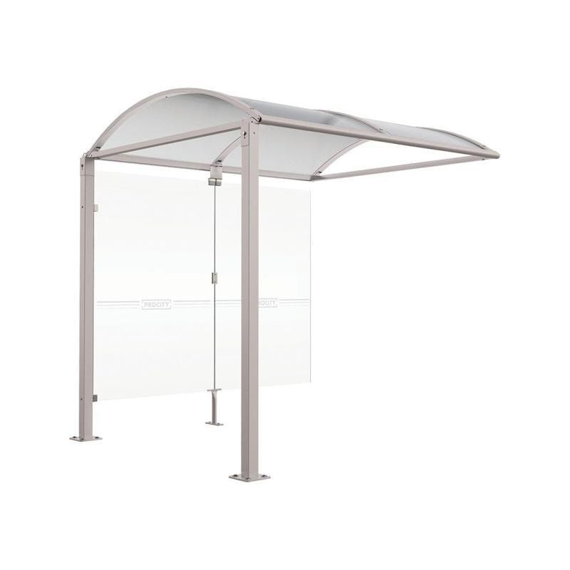 Fahrradunterstand, Fahrradüberdachung, All-in-One + Zusatz, Sicherheitsglas, 2.635 x 5.000 x 2.090 mm (HxBxT), auf Bodenplatten, Farbe enzianblau