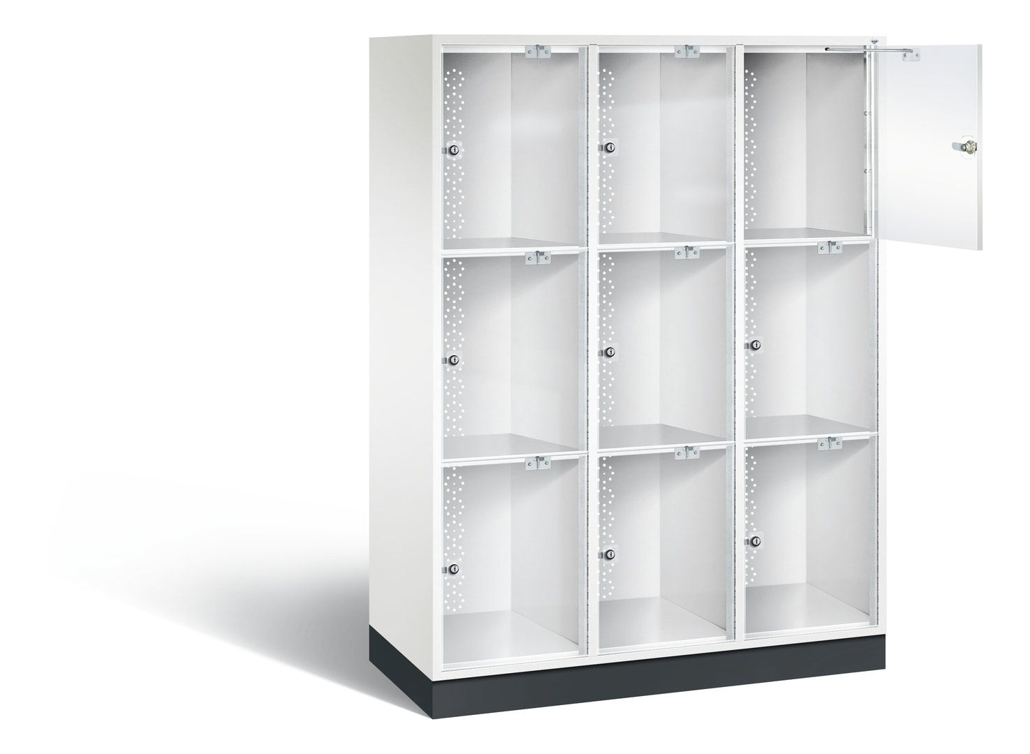 Schließfachschrank, Fächerschrank mit Türen aus Acrylglas, 2 Abteile, 6 Fächer, Zylinderschloss, 1.750 x 1.220 x 500 mm (HxBxT), Korpus anthrazitgrau