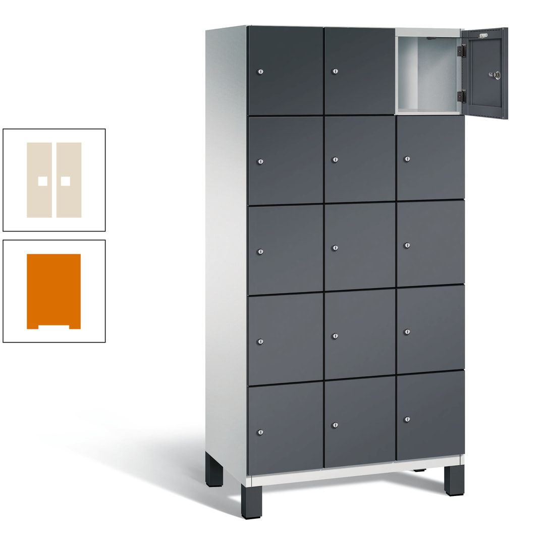 Fächerschrank, Stahlschrank, 15 Fächer, Türöffnungsbegrenzer, Füße, 1.980 x 900 x 525 mm (HxBxT), Korpus anthrazitgrau, Front anthrazitgrau