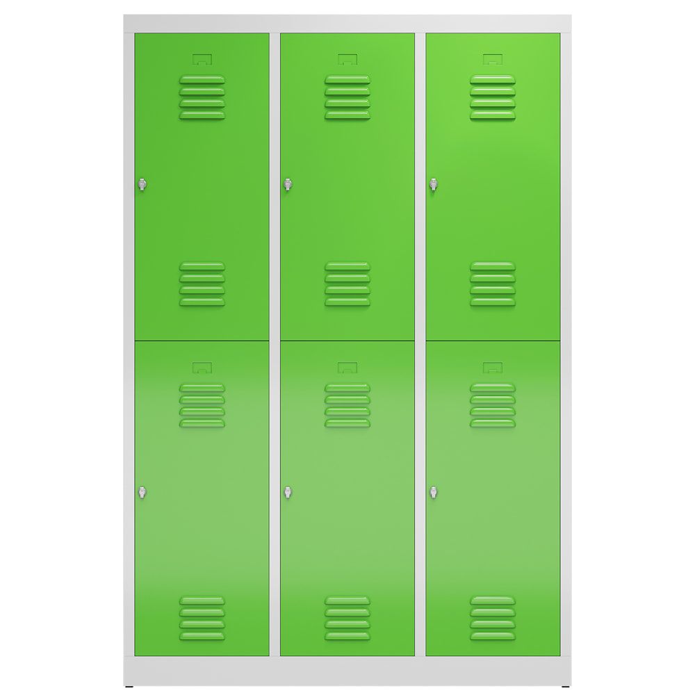 Garderobenschrank, Doppelstockspind, 3 Abteil, 6 Fächer, 1.800 x 1.185 x 500 mm (HxBxT), Drehriegel, Stahl, Korpus: lichtgrau, Front: anthrazitgrau
