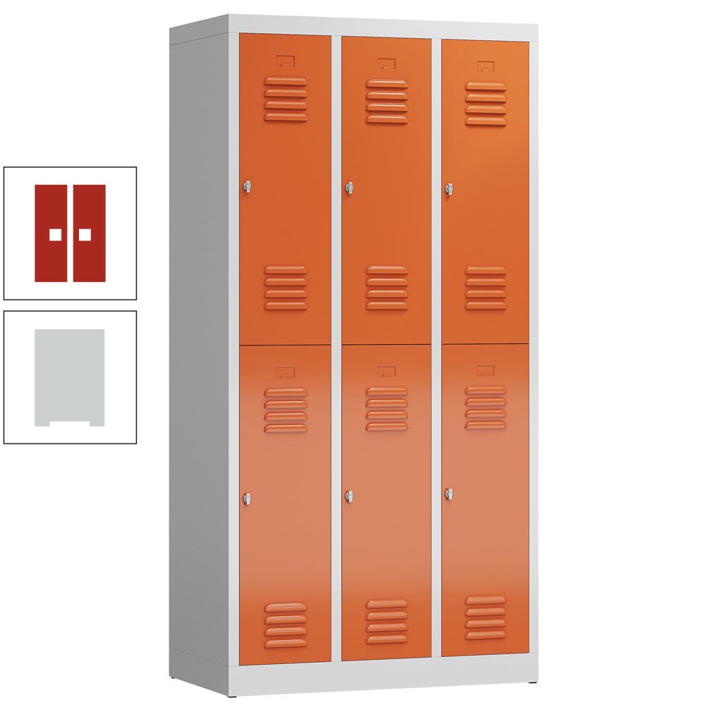 Garderobenschrank, Doppelstockspind, 3 Abteil, 6 Fächer, 1.800 x 870 x 500 mm (HxBxT), Stahl, Drehriegel, Korpus: lichtgrau, Front: anthrazitgrau