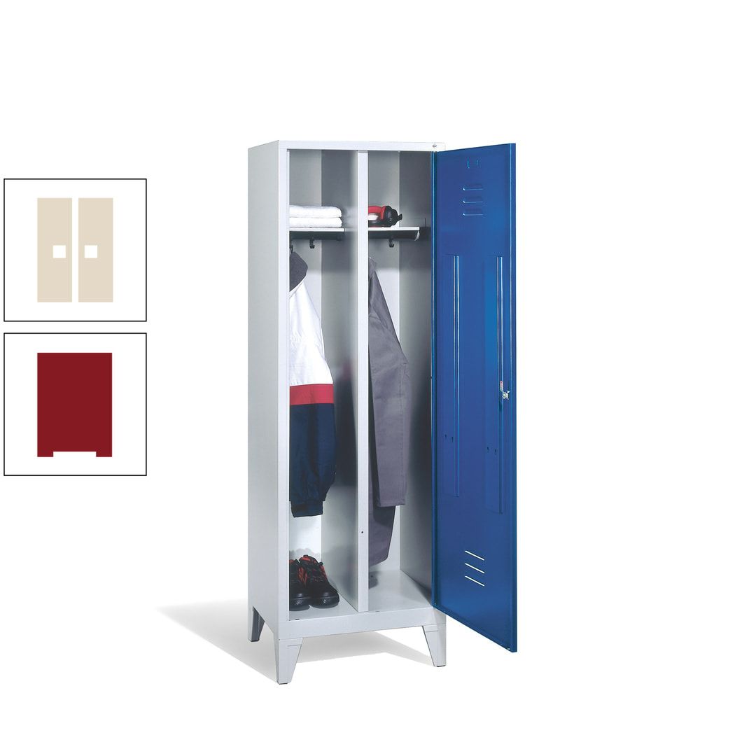 Doppel-Spind mit Großtür, Garderobenschrank mit Füßen, 2 Abteile a 300 mm, Korpus anthrazitgrau, Tür anthrazitgrau, 1.850 x 610 x 500 mm (HxBxT)