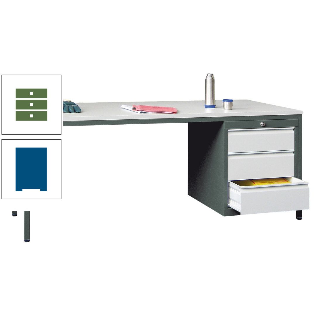 Meisterschreibtisch - 3 Schubladen 150 / 175 mm - 720 x 1.700 x 800 mm (HxBxT) - anthrazitgrau