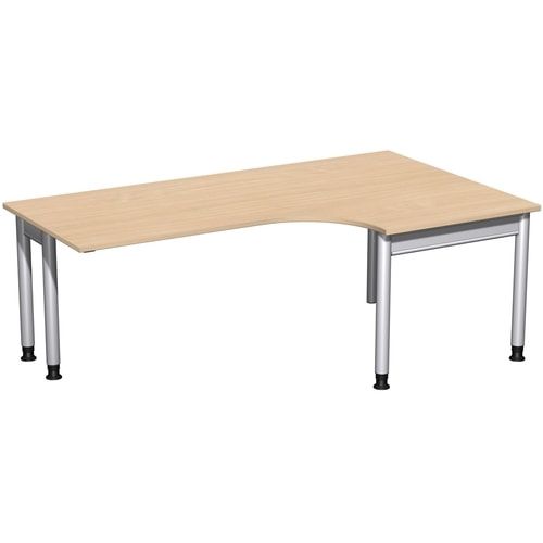 Eckschreibtisch, Eckteil 800 mm, rechts, Füße einseitig verkürzt, 4-Fuß Pro, höhenverstellbar, 680-800 x 1.600 x 1.200 mm (HxBxT), Dekor Ahorn