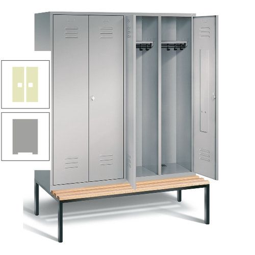 Doppel-Spindschrank, Buche Sitzbank untergebaut, 4 Abteile a 400 mm, Korpus lichtgrau, Tür anthrazitgrau, 2.090 x 1.590 x 815 mm (HxBxT)