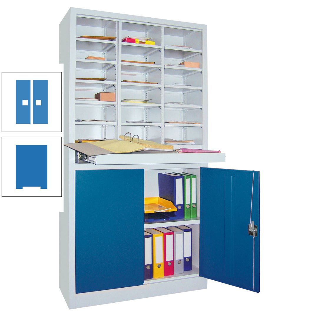 Aktenschrank - Büroschrank mit Sortierstation - 18 Fächer Ordnungsregal - Ausziehboden - 1.950 x 1.000 x 400 mm (HxBxT) - anthrazitgrau