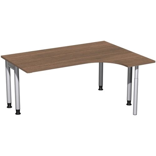 Eckschreibtisch, Ecke rechts, Füße einseitig verkürzt, 4-Fuß Pro, höhenverstellbar, 680-800 x 1.600 x 1.200 mm (HxBxT), Dekor Ahorn