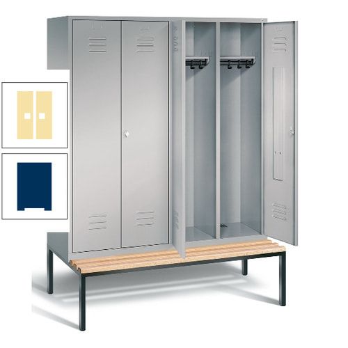 Doppel-Spindschrank, Buche Sitzbank untergebaut, 4 Abteile a 400 mm, Korpus lichtgrau, Tür anthrazitgrau, 2.090 x 1.590 x 815 mm (HxBxT)