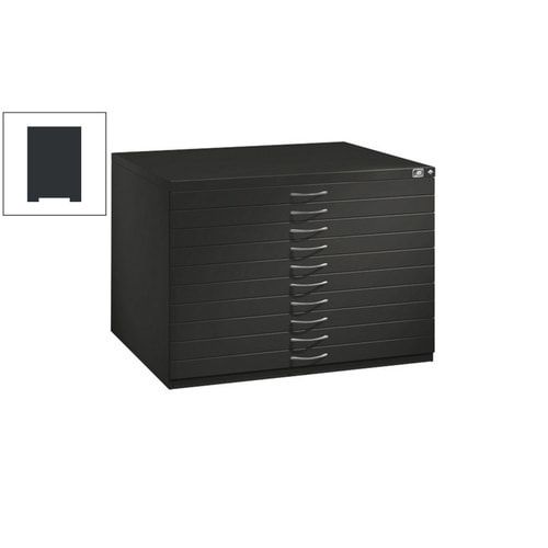 Zeichenschrank, Planschrank, Architektenschrank, Flachablageschrank, DIN A0, 10 Schubladen, Farbe lichtgrau, 760 x 1.350 x 960 mm (HxBxT)