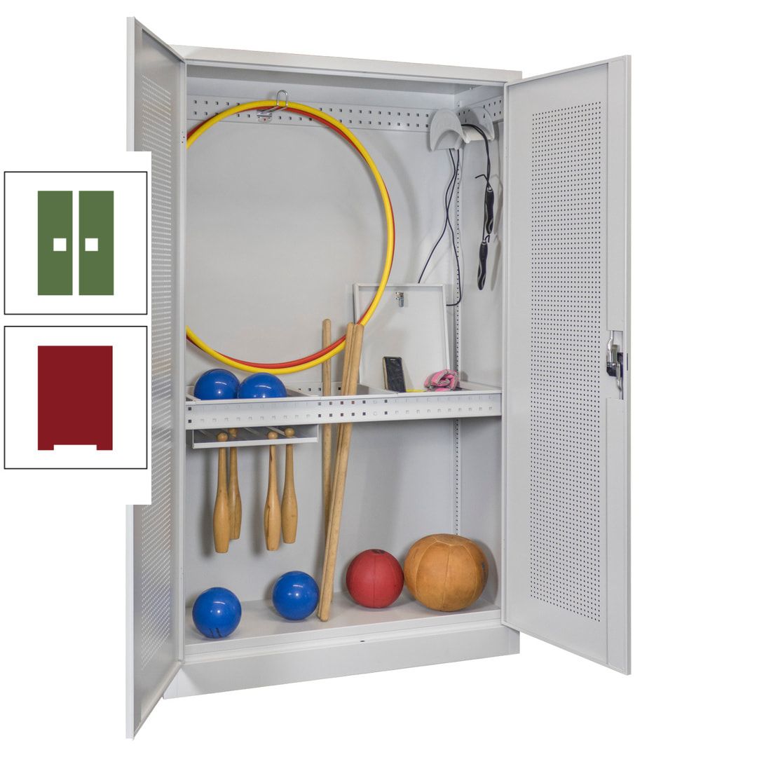 Sportschrank - Lochfeldtüren - Variante 1 - 1.950x1.200x500 mm (HxBxT) - anthrazitgrau