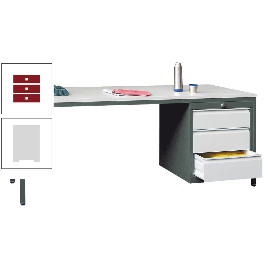 Meisterschreibtisch - 3 Schubladen 150 / 175 mm - 720 x 1.700 x 800 mm (HxBxT) - anthrazitgrau