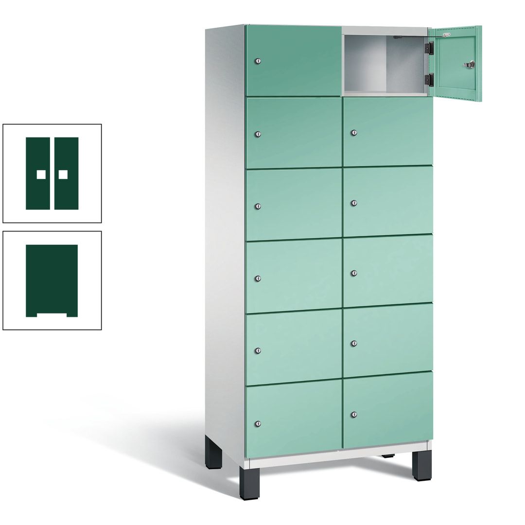 Fächerschrank, Stahlschrank, 12 Fächer, Türöffnungsbegrenzer, Füße, 1.980 x 800 x 525 mm (HxBxT), Korpus anthrazitgrau, Front anthrazitgrau