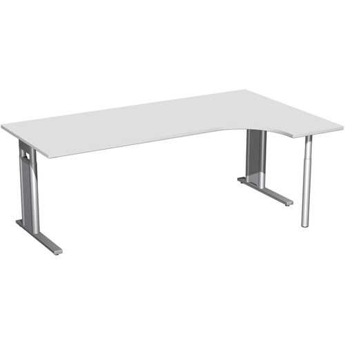 Eckschreibtisch, Ecke rechts, Füße einseitig verkürzt, C-Fuß Pro, höhenverstellbar, 680-820 x 1.600 x 1.200 mm (HxBxT), Dekor Ahorn