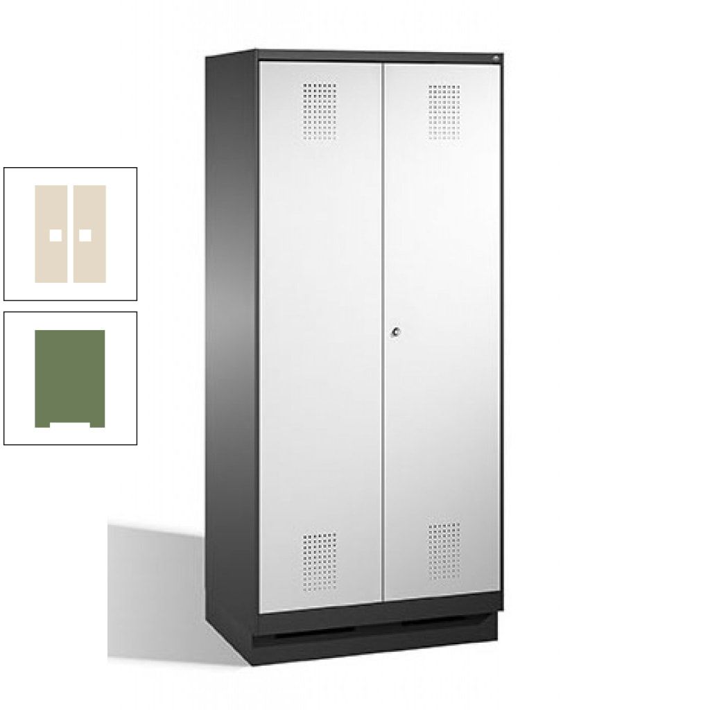 Doppel-Spind, Doppeltüren, Garderobenschrank mit Sockel, 2 Abteile a 400 mm, Korpus anthrazitgrau, Tür anthrazitgrau, 1.800 x 800 x 500 mm (HxBxT)
