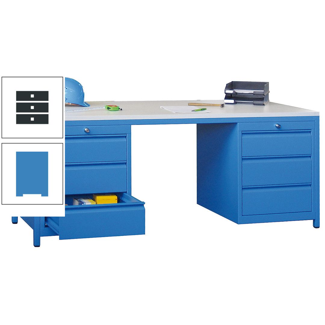 Meisterschreibtisch - 2 Schubladenblöcke - 6 Schubladen - 720 x 1.700 x 800 mm (HxBxT) - anthrazitgrau