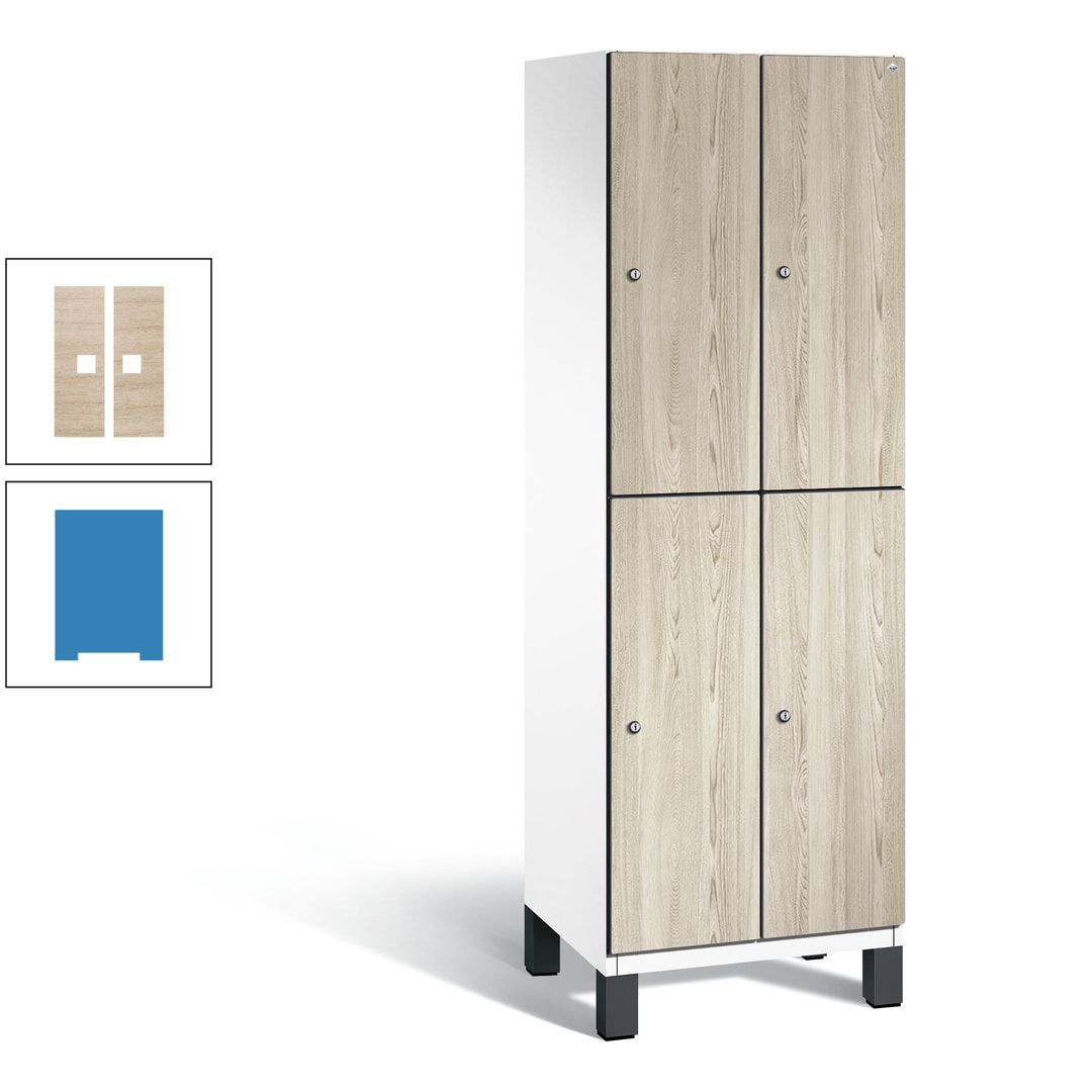 Fächerschrank, Garderobenschrank, mit Füßen, 2 Abteile, 1.980 x 600 x 525 mm (HxBxT), Korpus anthrazitgrau, Tür Donau-Ahorn