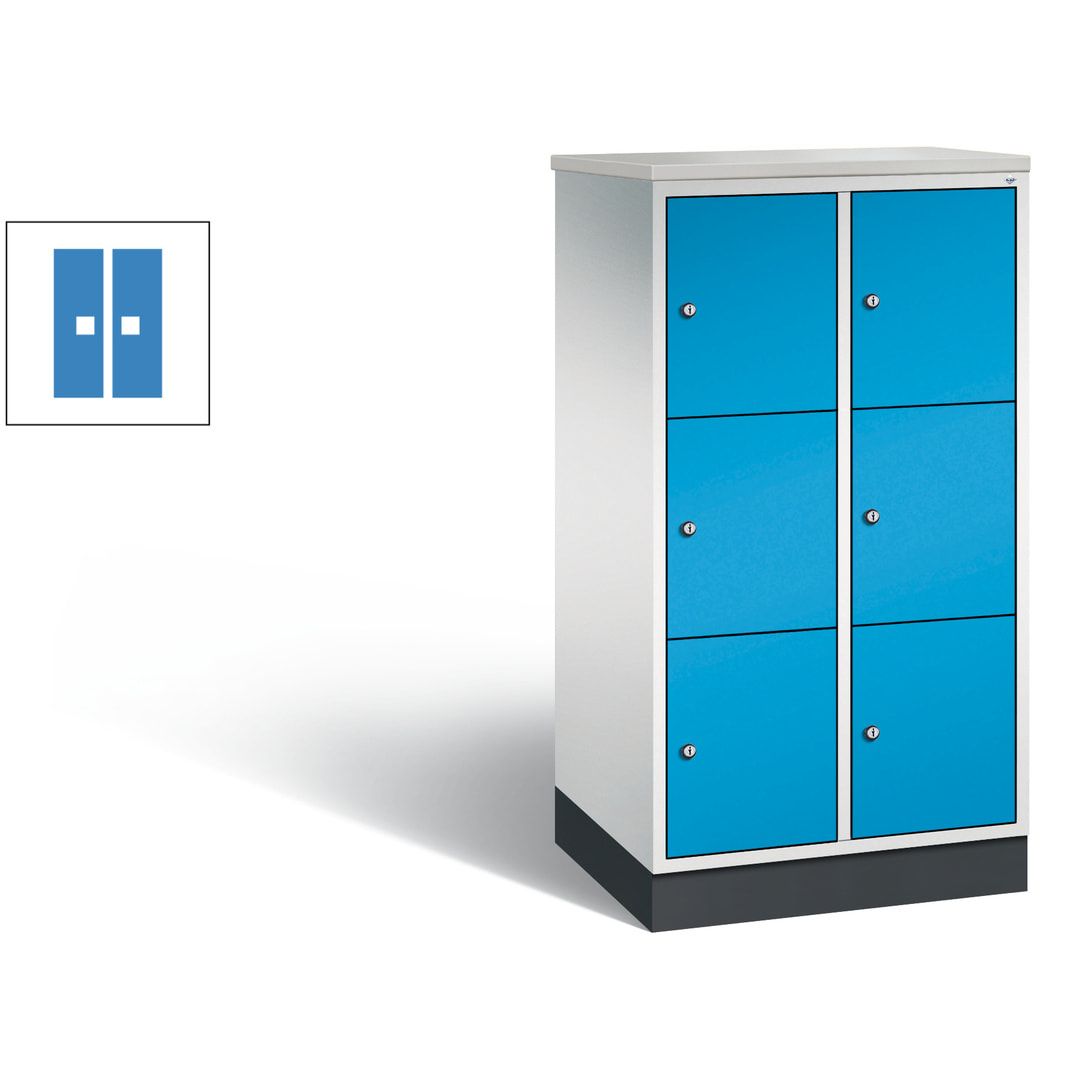 Schließfachschrank, Fächerschrank, 2 Abteile, 6 Fächer, Zylinderschloss, 1.250 x 620 x 500 mm (HxBxT), Korpus Fernblau, Tür anthrazitgrau