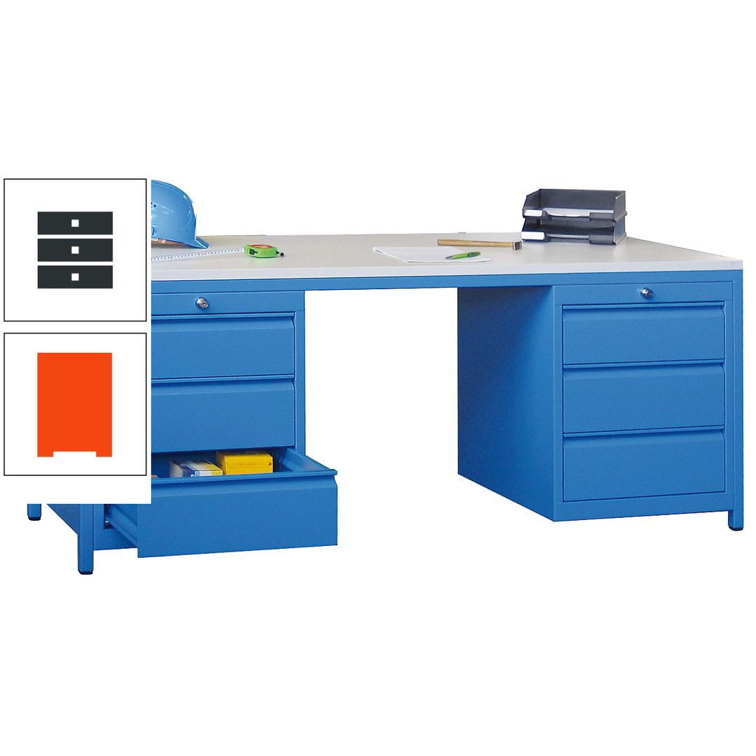 Meisterschreibtisch - 2 Schubladenblöcke - 6 Schubladen - 720 x 1.700 x 800 mm (HxBxT) - anthrazitgrau