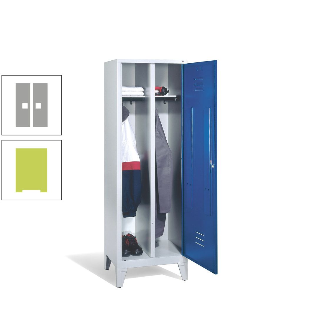 Doppel-Spind mit Großtür, Garderobenschrank mit Füßen, 2 Abteile a 300 mm, Korpus anthrazitgrau, Tür anthrazitgrau, 1.850 x 610 x 500 mm (HxBxT)