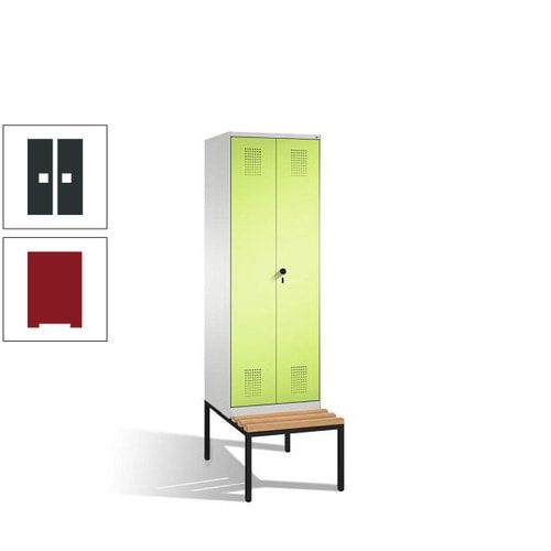 Doppel-Spind, Garderobenschrank, Buche Sitzbank untergebaut, 2 Abteile a 300 mm, Korpus anthrazitgrau, Tür anthrazitgrau, 2.090 x 600 x 815 mm (HxBxT)