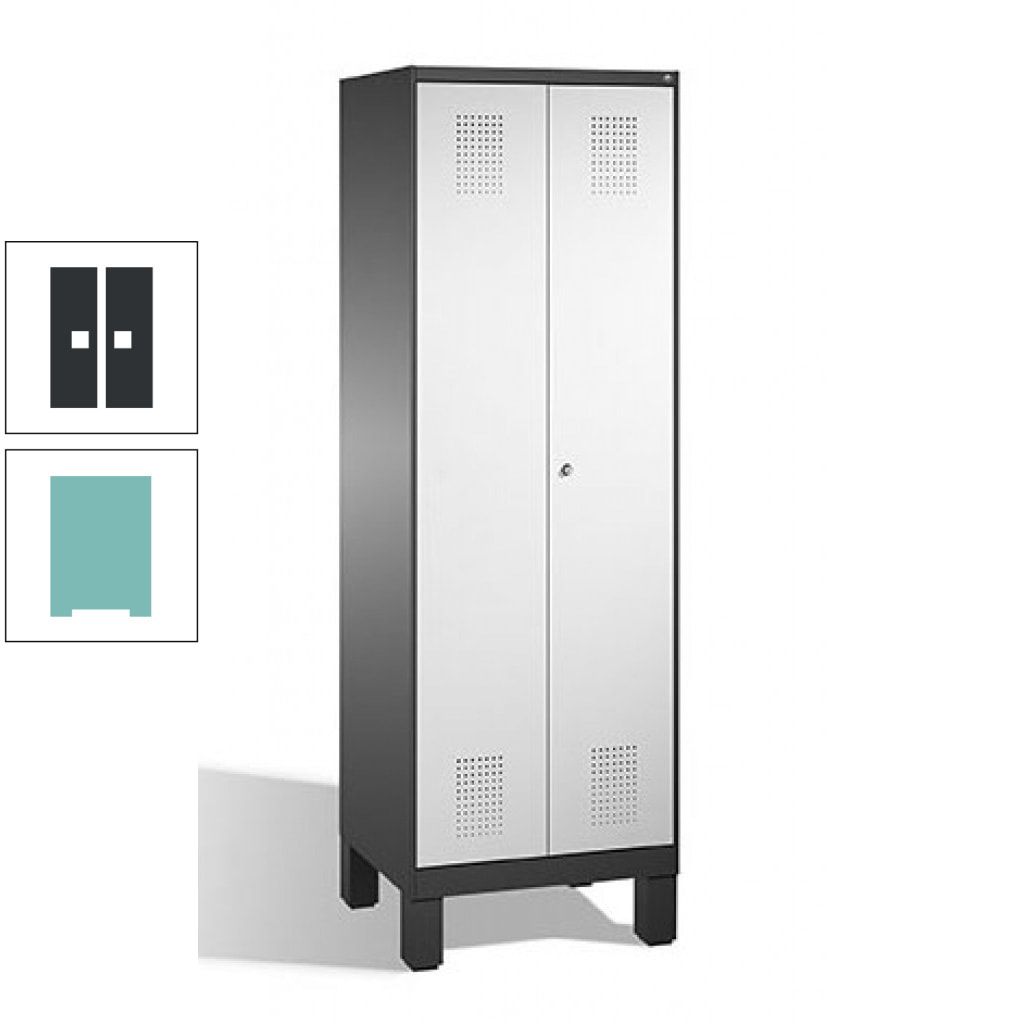 Doppel-Spind, Doppeltüren, Garderobenschrank mit Füßen, 2 Abteile a 300 mm, Korpus anthrazitgrau, Tür anthrazitgrau, 1.850 x 600 x 500 mm (HxBxT)