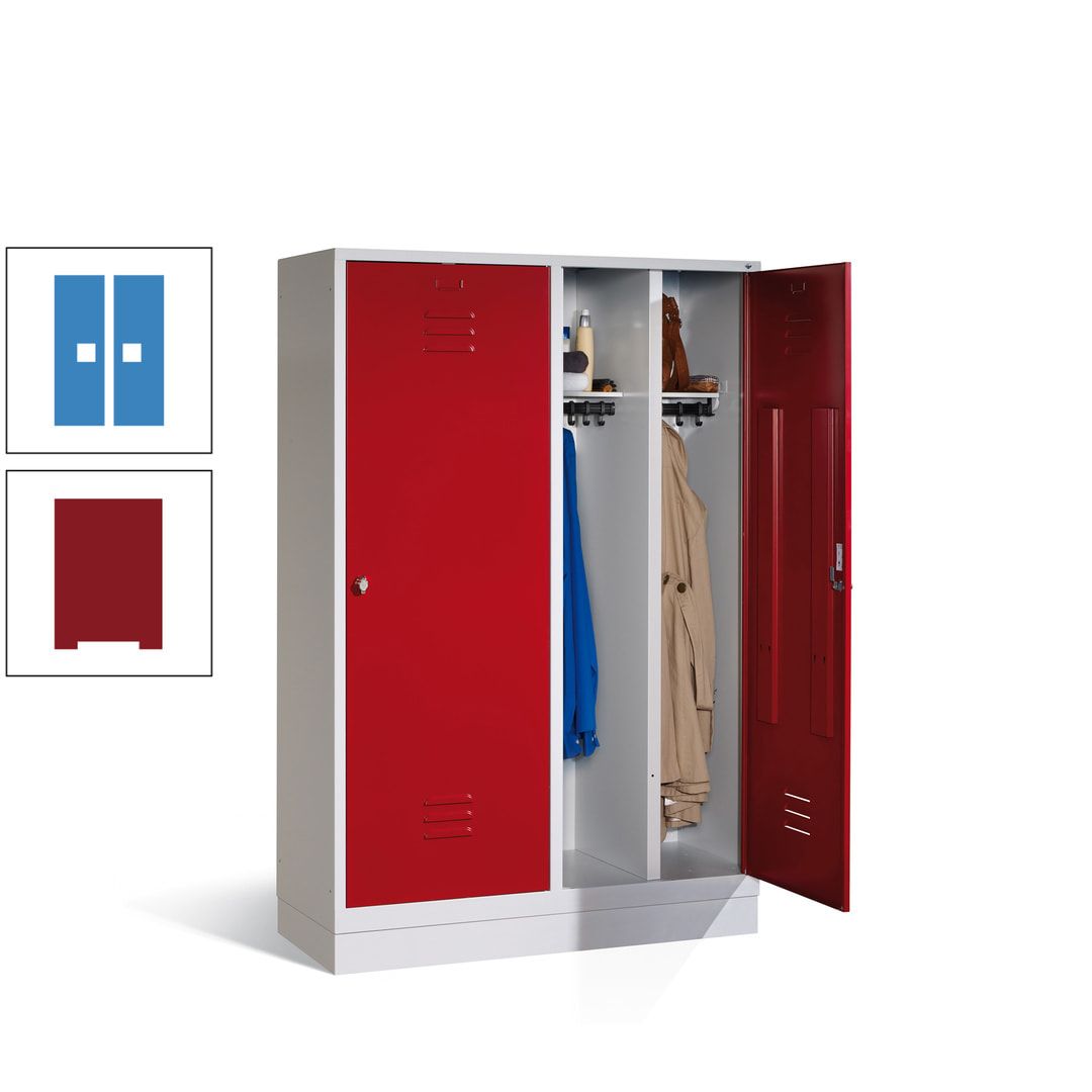 Doppel-Spind mit Großtüren, Garderobenschrank mit Sockel, 4 Abteile a 300 mm, Korpus anthrazitgrau, Tür anthrazitgrau, 1.800 x 1.190 x 500 mm (HxBxT)