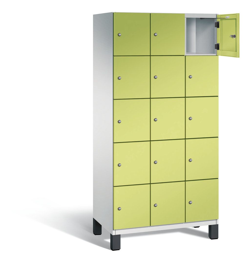 Fächerschrank, Stahlschrank, 15 Fächer, Türöffnungsbegrenzer, Füße, 1.980 x 900 x 525 mm (HxBxT), Korpus anthrazitgrau, Front anthrazitgrau