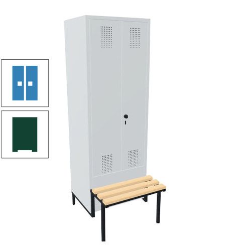 Doppel-Spind, Garderobenschrank, Buche Sitzbank integriert, 2 Abteile a 400 mm, Korpus anthrazitgrau, Tür anthrazitgrau, 1.850 x 800 x 815 mm (HxBxT)