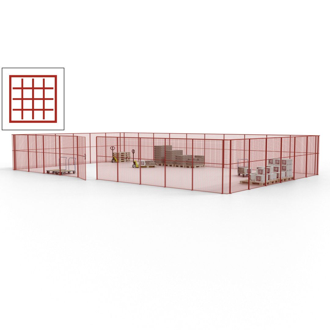 Maschinen Schutzgitter - Hallentrennwand - Sicherheitszaun - Tür - 48 m - 2.200 x 15.400 x 9.400 mm (HxBxT) - enzianblau