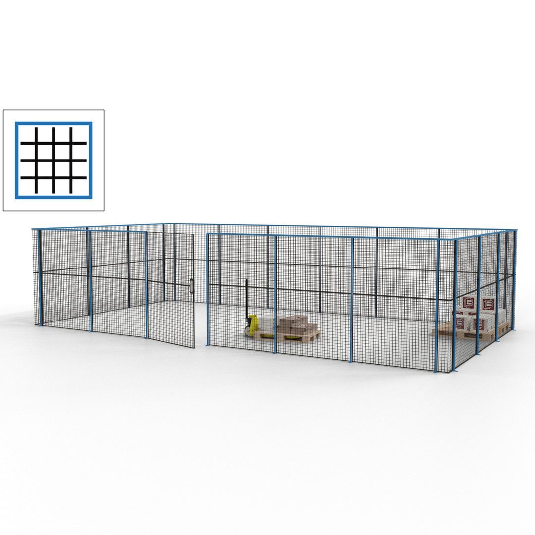 Maschinen Schutzgitter - Hallentrennwand - Sicherheitszaun - Tür - 27 m - 2.200 x 9.400 x 4.900 mm (HxBxT) - enzianblau