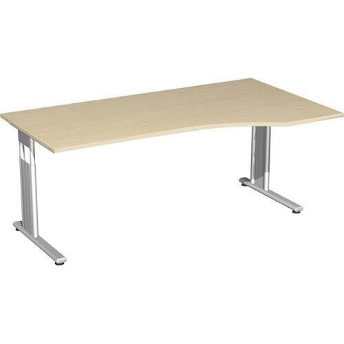 Eckschreibtisch, Füße einseitig verkürzt, C-Fuß Flex, Ecke rechts, höhenverstellbar, 680-800 x 1.800 x 1.000 mm (HxBxT), Gestell silber, Dekor Ahorn