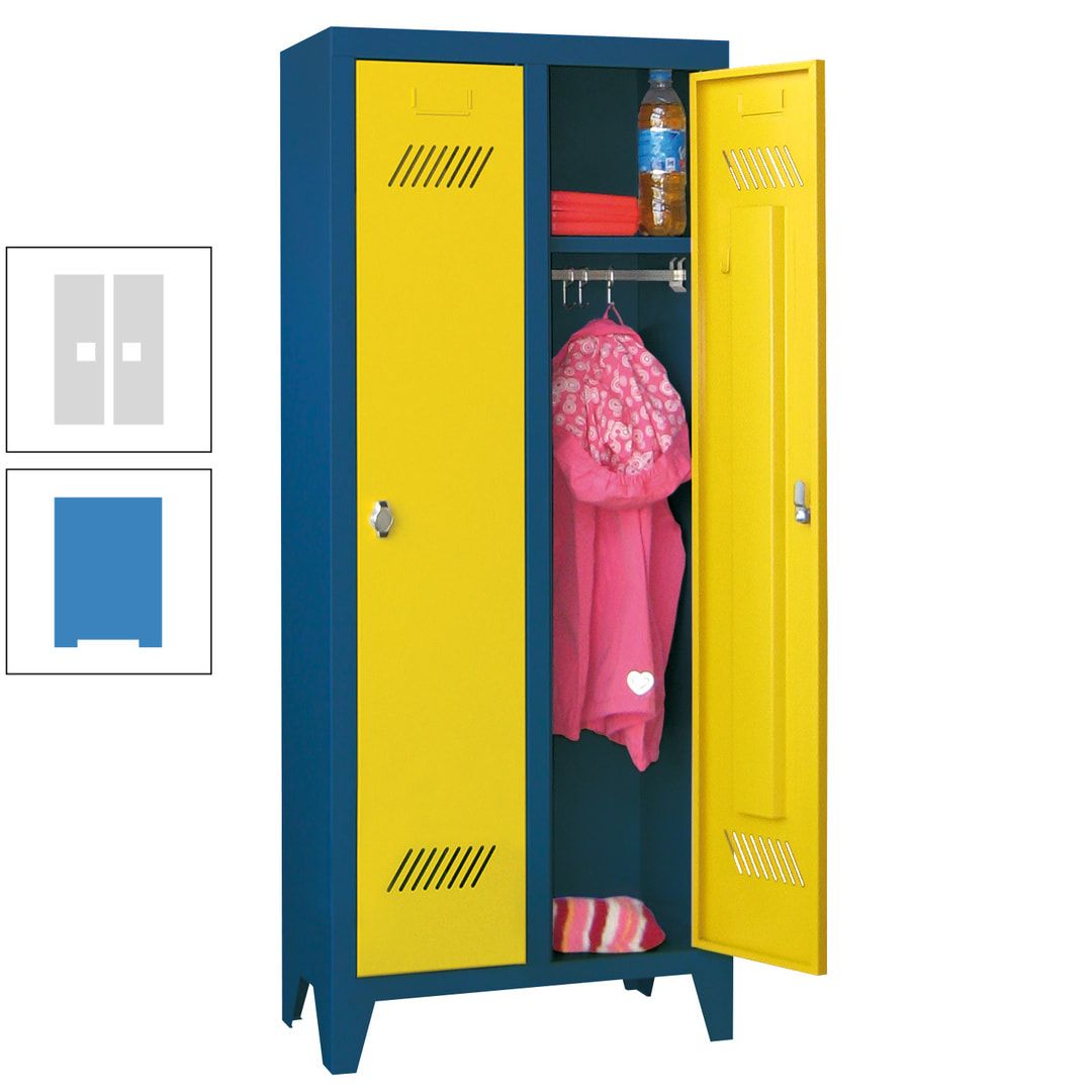 Spindschrank f. Kindergärten - mit Füßen - Höhe 1.300 mm - 2 Abteile a 250 mm - Zylinderschloss - anthrazitgrau