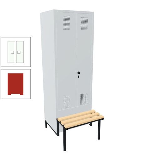 Doppel-Spind, Garderobenschrank, Buche Sitzbank integriert, 2 Abteile a 400 mm, Korpus anthrazitgrau, Tür anthrazitgrau, 1.850 x 800 x 815 mm (HxBxT)