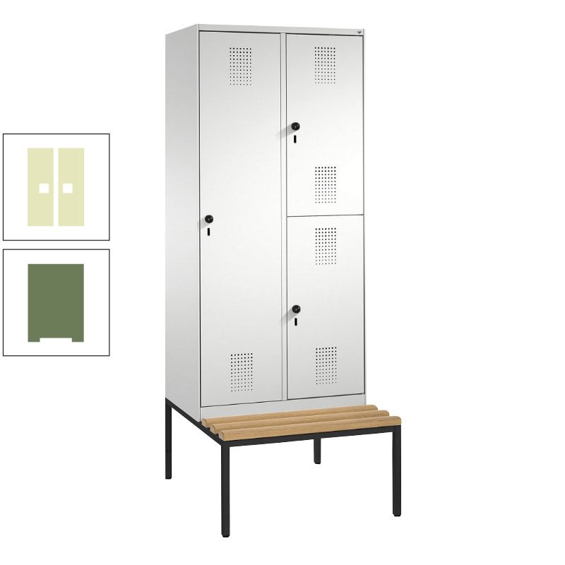 Garderobenschrank, Spind ein- und doppelstöckig Sitzbank, 2 Abteile, 3 Fächer, 2.090 x 800 x 500 mm (HxBxT), Front anthrazitgrau, Korpus anthrazitgrau
