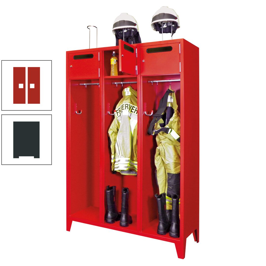 Feuerwehrschrank - 3 Abteile - Ablagefach mit Tür, Einwurfschlitz - 2.100 x 1.230 x 500 mm (HxBxT) - anthrazitgrau