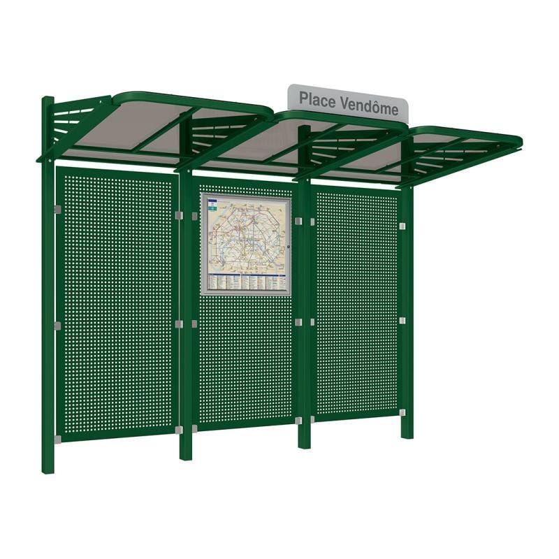 Buswartehalle - Unterstand - Stahlblech Rückwand - Fahrplankasten - Haltestellenschild - 2.200 x 3.000 x 1.500 mm (HxBxT) - enzianblau