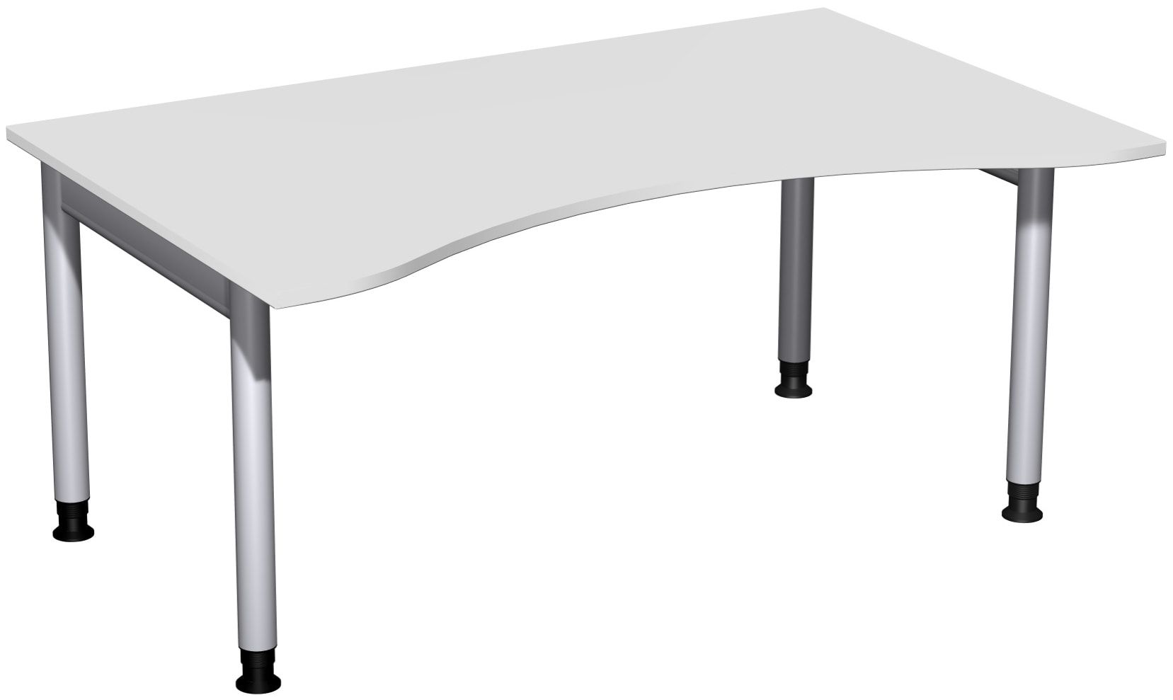 Ergo-Schreibtisch, Füße einseitig verkürzt, 4-Fuß Pro, höhenverstellbar, 680-800 x 1.600 x 1.000 mm (HxBxT), Gestell silber, Dekor Ahorn