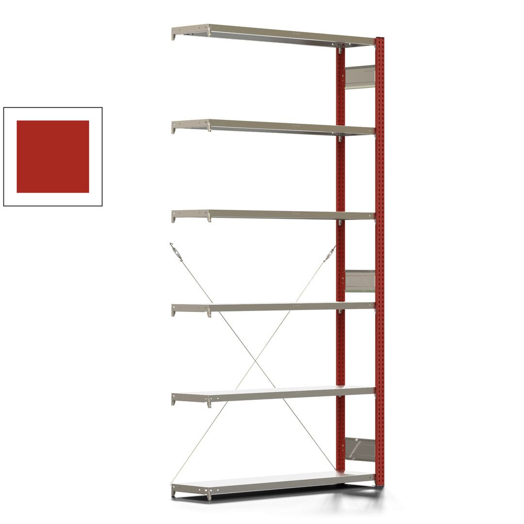 Fachbodenregal mit Tiefenriegel - 350 kg - 2.500 x 1.285 x 326 mm (HxBxT) - Anbauregal - 6 Böden - enzianblau - Lagerregal - Steckregal BERT